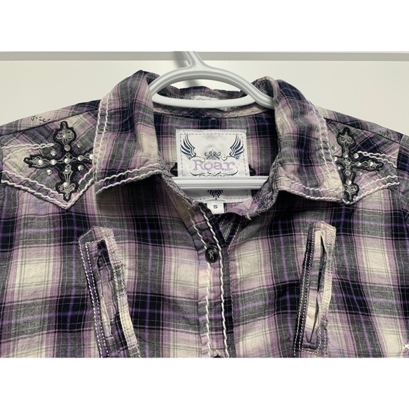 Roar Purple Plaid Button-Down Shirt - Picture 7 of 8